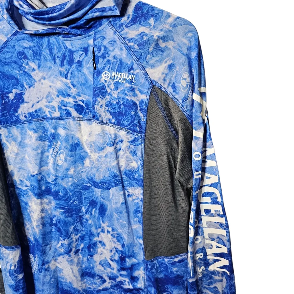 Magellan Outdoors Pro Blue Marble Camo Fishing Hoodie Shirt - Picture 3 of 4